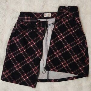 Plaid Zip Jean Mini Skirt